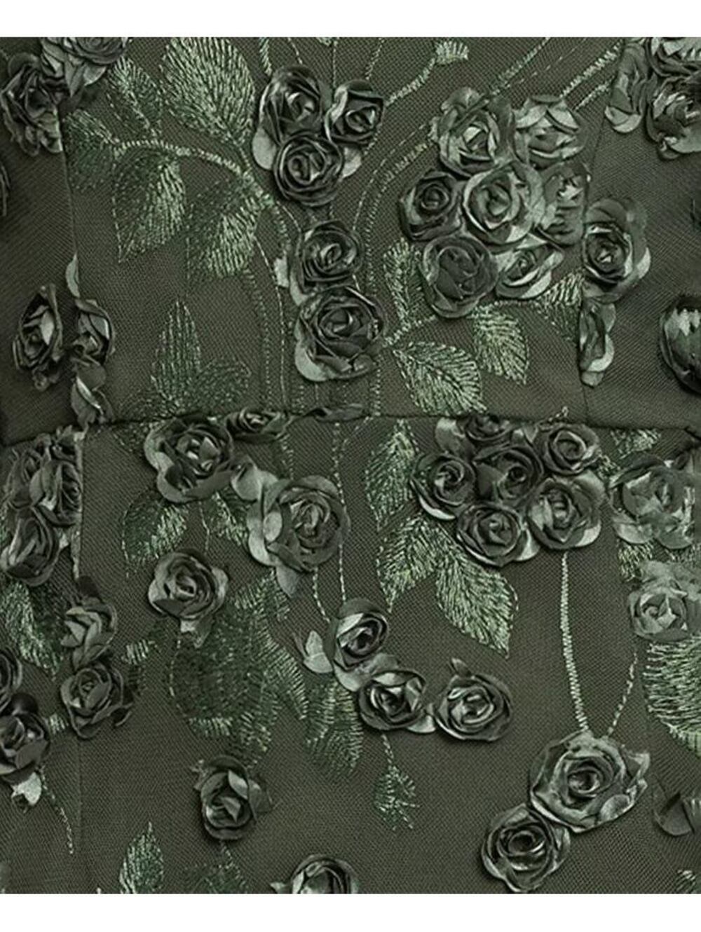 XSCAPE Modest Long Sleeve Rose Flower Gown Olive Green sz 8 NWT Formal Evening - Picture 2 of 6